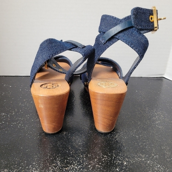 Tory Burch Risley Denim and Wood Wedges - Picture 4 of 9